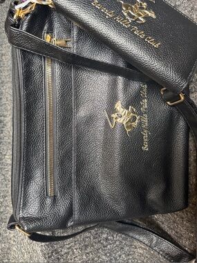 Beverly Hills Polo Club Black Pebbled Leather Crossbody with Matching Wallet